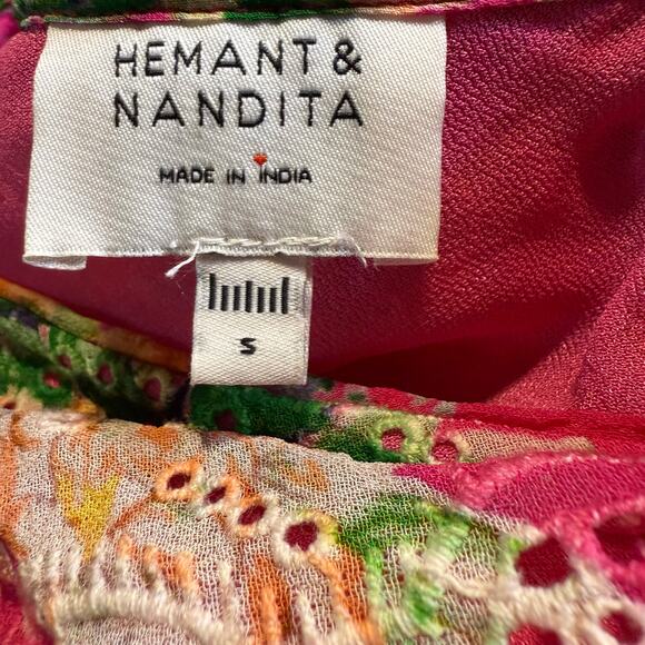 Hemant & Nandita Eyelet Lace Floral One Shoulder Mini Dress, Pink, Size Small - Picture 7 of 8